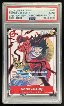 2025 One Piece 3rd Ann Tournament Monkey D. Luffy Promos #ST01-012 PSA 9 - Image 1