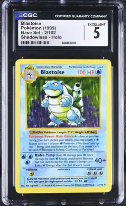 Blastoise 2/102 Base Set Shadowless Holo CGC 5 Vintage Pokemon Card 1999 - Image 1