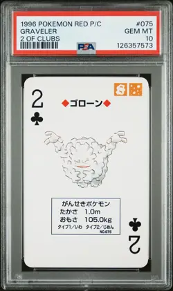 1996 POKEMON RED VERSION PLAYING CARDS 2 OF CLUBS #075 GRAVELER PSA 10 - Image 1