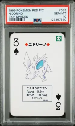 1996 POKEMON RED VERSION PLAYING CARDS 3 OF SPADES #033 NIDORINO PSA 10 - Image 1