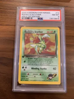 Rocket's Scyther 13/132 [1st Edition] — PSA 8 — Gym Heroes — Holo Pokemon Card - Image 1