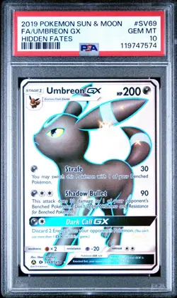 Pokemon Umbreon GX SV69/SV94 Sun & Moon Hidden Fates Shiny Vault Holo PSA 10 - Image 1