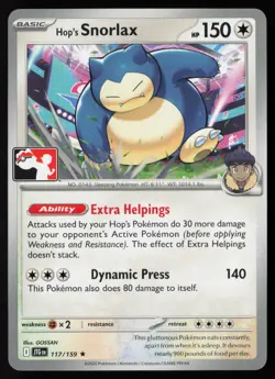 Pokemon TCG Hop's Snorlax 117/159 Prize Pack Series 8 Non-Holo Pack Fresh - NM - Image 1