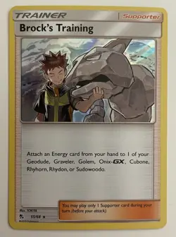 Brock's Training 55/68 Pokemon TCG SM Hidden Fates Holo Rare LP - Image 1