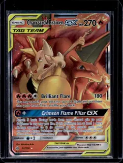 2019 Pokemon SM Cosmic Eclipse Charizard Braixen Tag Team Holo #22/236 - Image 1
