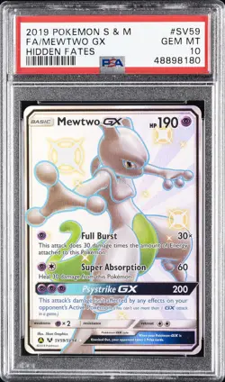 2019 POKEMON SUN & MOON HIDDEN FATES #SV59 FULL ART/MEWTWO GX PSA 10 - Image 1