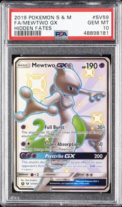 2019 POKEMON SUN & MOON HIDDEN FATES #SV59 FULL ART/MEWTWO GX PSA 10 - Image 1