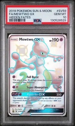 2019 POKEMON SUN & MOON HIDDEN FATES #SV59 FULL ART/MEWTWO GX PSA 10 - Image 1