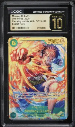 2025 ONE PIECE CARRYING ON HIS WILL MONKEY D LUFFY OP13-118 SEC CGC 10 PRISTINE - Image 1