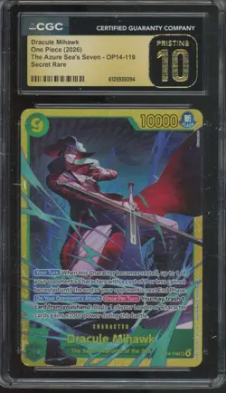2026 One Piece Azure Sea's Seven Secret Rare Dracule Mihawk Pristine CGC 10 - Image 1