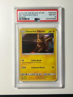 Detective Pikachu - 2019 POKEMON SM BLACK STAR PROMO #SM190 - HOLO PSA 8 - Image 1