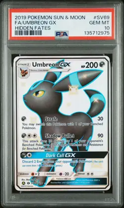 2019 POKEMON SUN & MOON HIDDEN FATES #SV69 FULL ART/UMBREON GX PSA 10 - Image 1
