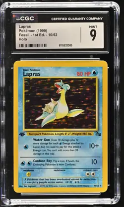 CGC 9 MINT Lapras 1999 Fossil 1st Edition 10/62 Holo Pokemon Card - Image 1