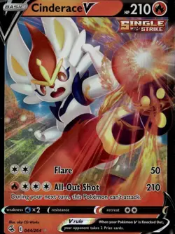 Cinderace V 44 Ultra Rare SWSH08: Fusion Strike 044/264 Fire Holofoil Pokemon Ca - Image 1