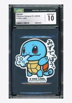 Pokemon CGC 10 GEM Squirtle B-Side Label 2018 Pokemon Stickers Pt.1 Japanese #1 - Image 1