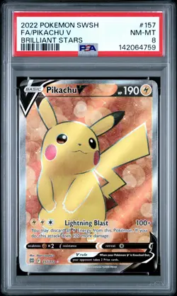 142064759 Pikachu V 2022 Pokemon Sword & Shield Brilliant Stars #157 PSA 8 - Image 1