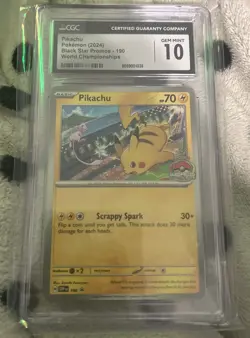 CGC 10 Pokemon Pikachu 2024 World Championships Promo - SVP: 190 Gem Mint 10!!!! - Image 1