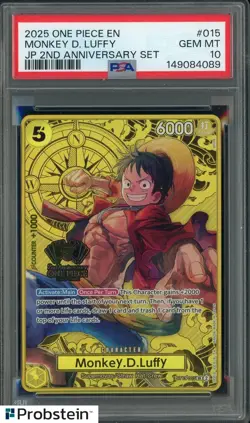 2025 One Piece EN JP 2nd Anniversary Set #015 Monkey D. Luffy PSA 10 GEM MINT - Image 1