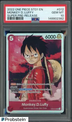 2022 One Piece ST01 EN Super Pre-Release #012 Monkey D. Luffy PSA 10 GEM MINT - Image 1