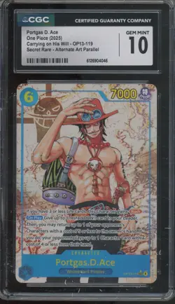 2025 One Piece Carrying On His Will Secret Rare Portgas D. Ace Gem Mint CGC 10 - Image 1