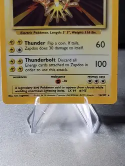 Pokemon Card ZAPDOS - 16/102 - Base Set - Holo - Collection Rare LP - Image 5