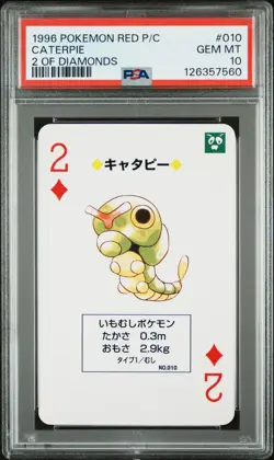 1996 POKEMON RED VERSION PLAYING CARDS 2 OF DIAMONDS #010 CATERPIE PSA 10 - Image 1