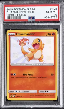 2019 POKEMON SUN & MOON HIDDEN FATES #SV6 CHARMANDER-HOLO PSA 10 - Image 1