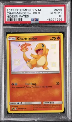 2019 POKEMON SUN & MOON HIDDEN FATES #SV6 CHARMANDER-HOLO PSA 10 - Image 1