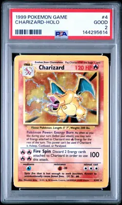 1999 POKEMON BASE SET #4 CHARIZARD-HOLO PSA 2 Fresh Slab - Image 1