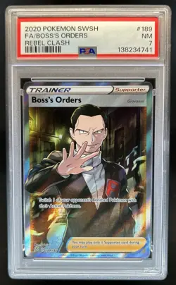 2020 Pokemon SWSH Rebel Clash Boss's Orders: Giovanni #189/192 PSA 7 - Image 1