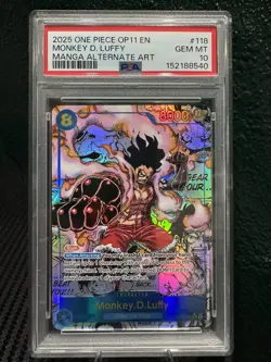 2025 ONE PIECE OP11-118 MONKEY D LUFFY MANGA ALT ART English PSA 10 GEM MINT - Image 4