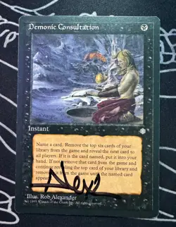 Signed Demonic Consultation MTG card Ice Age artist Rob Alexander SOLD AS IS - Image 1