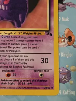 Pokemon TCG Gengar 20/62 Fossil 1st Edition Card Non Holo - Image 5