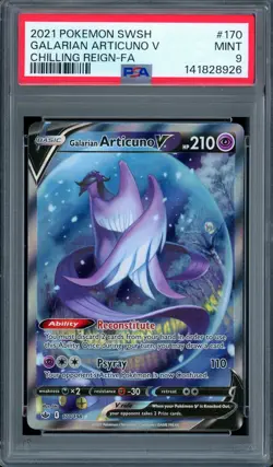PSA 9 MINT Galarian Articuno V Full Art 170/198 Chilling Reign 2021 Pokemon Card - Image 1