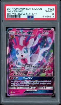 PSA 8 NM Sylveon GX 92a/145 S&M Green Yellow Alt Art 2017 Pokemon Card - Image 1