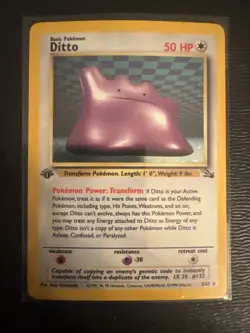 1999 Pokemon TCG Fossil Ditto 1st Edition Holo Rare Card 3/62 - Image 1