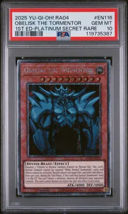 2025 YU-GI-OH! RA04-QUARTER CENTURY STAMPEDE #EN116 OBELISK THE TORMENTOR PSA 10 - Image 1