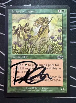 Signed Priest of Titania MTG card Urza's Saga artist Rebecca Guay SOLD AS IS - Image 1
