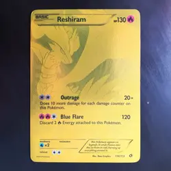 Reshiram 144/113 Gold Full Art Secret Rare Legendary Treasures LP Pokemon Card - Image 1
