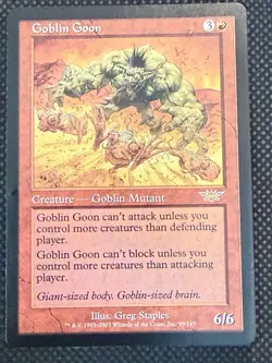 Goblin Goon Legions Magic the Gathering Rare red Goblin MtG -damaged see pic - Image 1