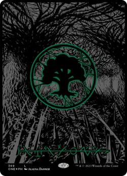 Forest (369) (Oil Slick Raised Foil) [Phyrexia: All Will Be One] Foil Near Mint - Image 1