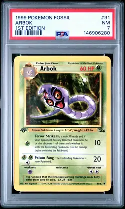1999 POKEMON FOSSIL 1ST ED #31 ARBOK PSA 7 - Image 1