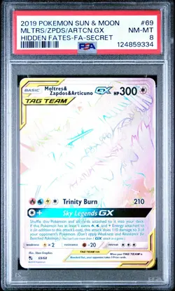 Pokemon TCG Moltres & Zapdos & Articuno GX 69/68 Secret Hidden Fates PSA 8 - Image 1