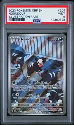 2023 POKEMON OBF EN-OBSIDIAN FLAMES ILLUSTRATION RARE #204 HOUNDOUR PSA 9 Mint - Image 1