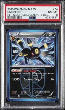 2013 POKEMON B&W PLASMA FREEZE MOLTRES LEGEND BATTLE #64 UMBREON PSA 8 - Image 1