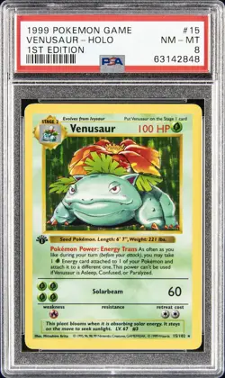 1999 POKEMON BASE SET 1ST EDITION #15 VENUSAUR-HOLO PSA 8 - Image 1