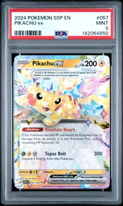 142064850 Pikachu ex 2024 Pokemon Surging Sparks #057 PSA 9 - Image 1
