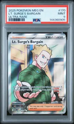 2025 POKEMON MEG EN-MEGA EVOLUTION ULTRA RARE #170 LT. SURGE'S BARGAIN PSA 9 - Image 1