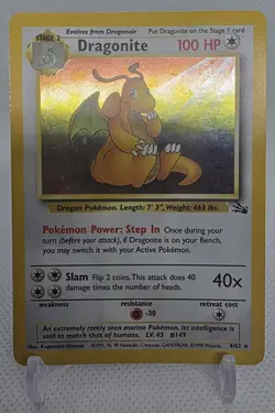Pokemon TCG Dragonite Holo Rare Unlimited Mod Fossil 4/62 - Image 1