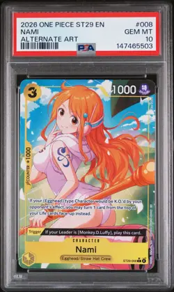 2026 One Piece English Nami ST29-008 Alt Art PSA 10 💎 - POP 11 - Image 1